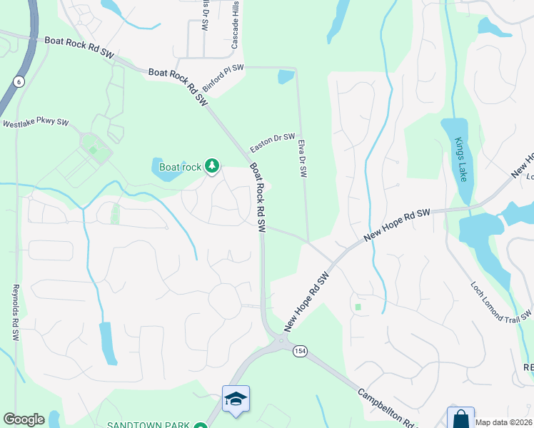 map of restaurants, bars, coffee shops, grocery stores, and more near 5222 Lakerock Drive Southwest in Atlanta