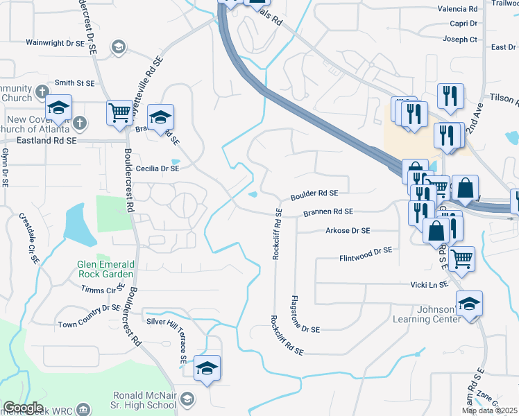map of restaurants, bars, coffee shops, grocery stores, and more near 2052 Brannen Road Southeast in Atlanta