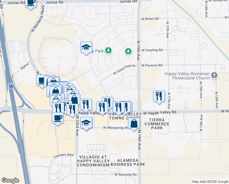 map of restaurants, bars, coffee shops, grocery stores, and more near 2051 West Desert Hollow Drive in Phoenix