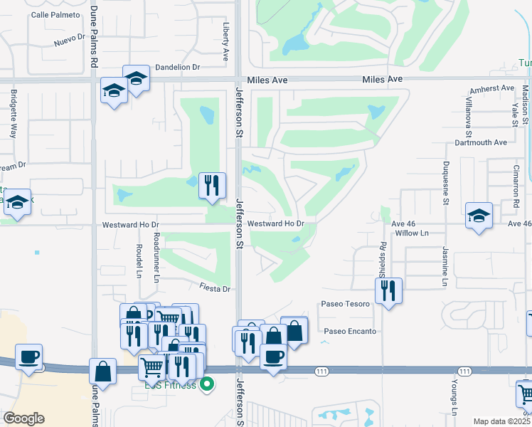 map of restaurants, bars, coffee shops, grocery stores, and more near 80096 Canyon Club Court in Indio