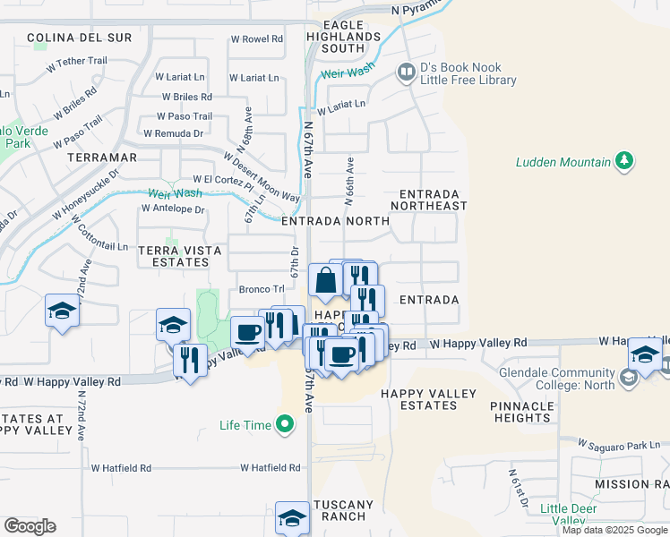 map of restaurants, bars, coffee shops, grocery stores, and more near 6615 West Saddlehorn Road in Phoenix