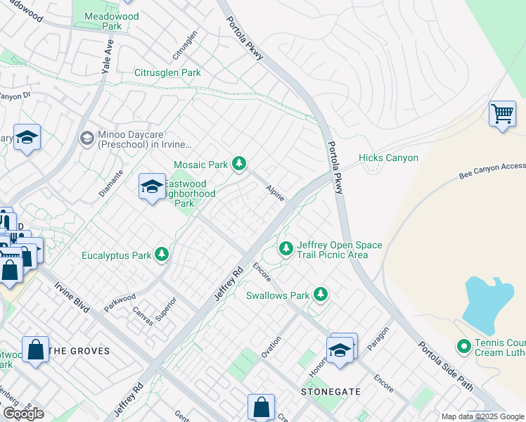 map of restaurants, bars, coffee shops, grocery stores, and more near 71 Singer in Irvine