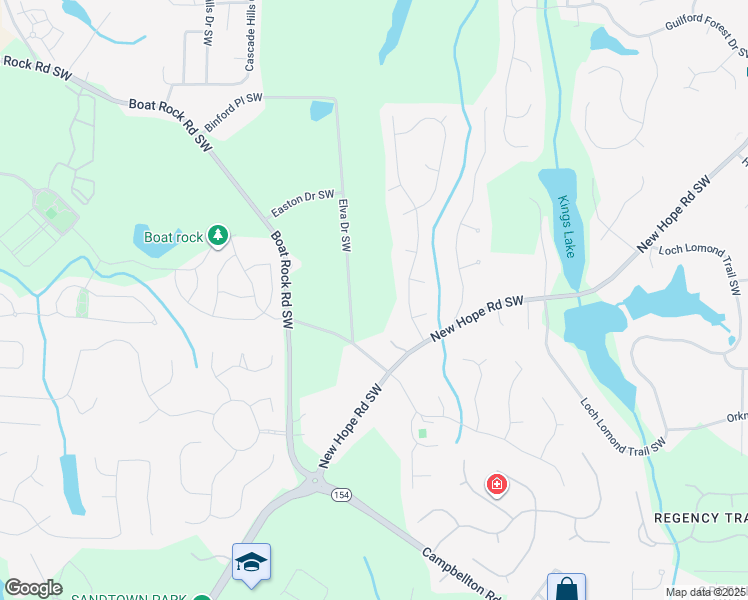 map of restaurants, bars, coffee shops, grocery stores, and more near 1450 Elva Drive Southwest in Atlanta