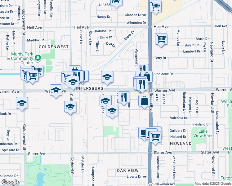 map of restaurants, bars, coffee shops, grocery stores, and more near 7681 Fir Drive in Huntington Beach
