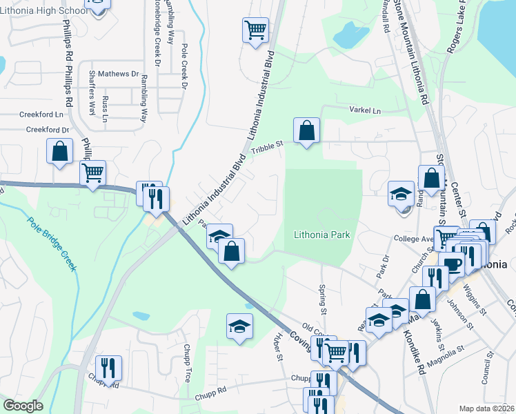 map of restaurants, bars, coffee shops, grocery stores, and more near 2766 Parkway Cove in Lithonia