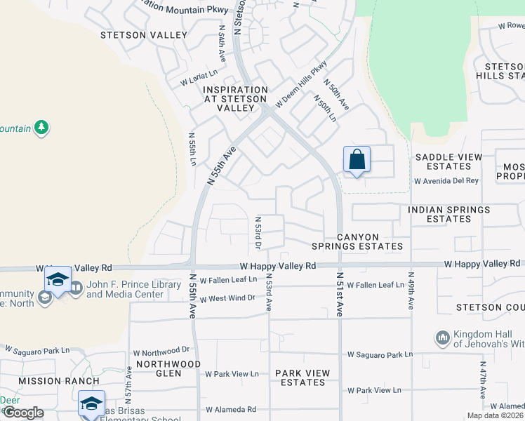 map of restaurants, bars, coffee shops, grocery stores, and more near 5313 West Saddlehorn Road in Phoenix