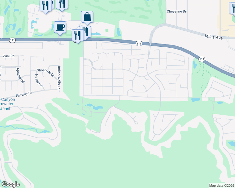 map of restaurants, bars, coffee shops, grocery stores, and more near 76950 Iroquois Drive in Indian Wells