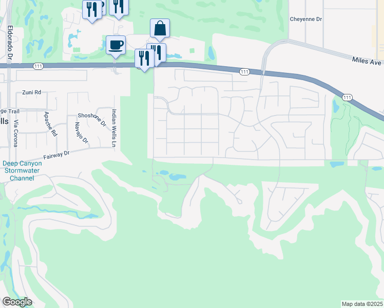 map of restaurants, bars, coffee shops, grocery stores, and more near 76850 Iroquois Drive in Indian Wells