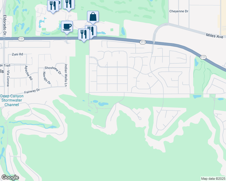 map of restaurants, bars, coffee shops, grocery stores, and more near 76870 Iroquois Drive in Indian Wells