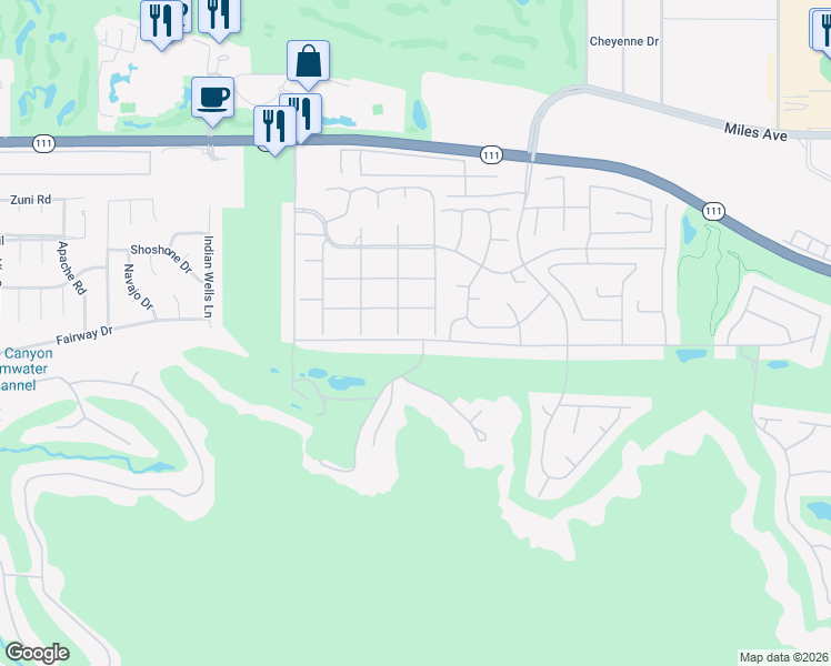 map of restaurants, bars, coffee shops, grocery stores, and more near 76950 Iroquois Drive in Indian Wells