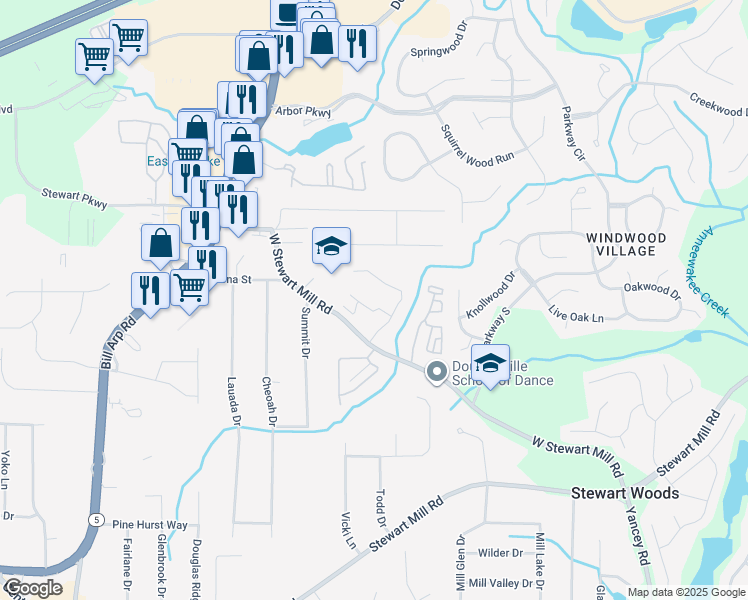 map of restaurants, bars, coffee shops, grocery stores, and more near 50 Carrington Lane in Douglasville