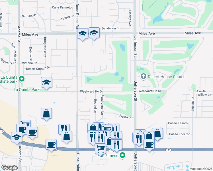map of restaurants, bars, coffee shops, grocery stores, and more near 79754 Carmel Valley Avenue in Indio