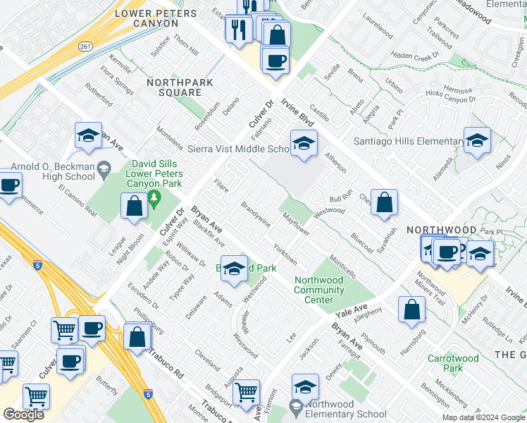 map of restaurants, bars, coffee shops, grocery stores, and more near 3 Ticonderoga in Irvine