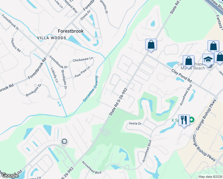 map of restaurants, bars, coffee shops, grocery stores, and more near 615 Burcale Road Circle in Myrtle Beach