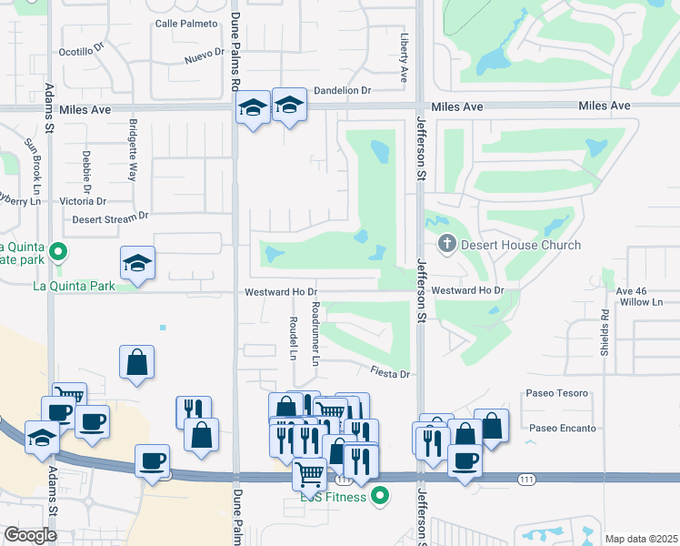 map of restaurants, bars, coffee shops, grocery stores, and more near 79782 Carmel Valley Avenue in Indio