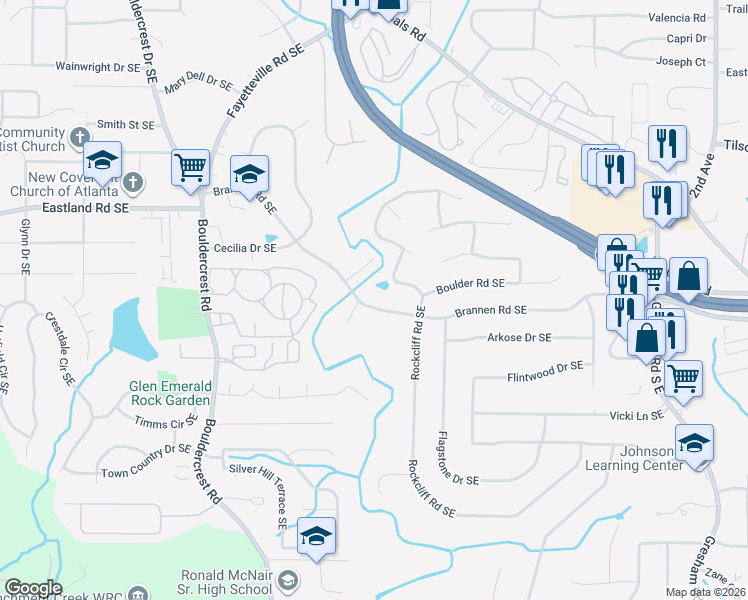 map of restaurants, bars, coffee shops, grocery stores, and more near 2034 Brannen Road Southeast in Atlanta