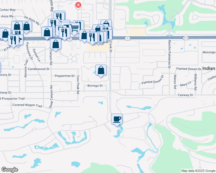 map of restaurants, bars, coffee shops, grocery stores, and more near 45900 Wingfoot Drive in Palm Desert