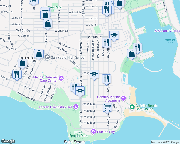 map of restaurants, bars, coffee shops, grocery stores, and more near 3130 South Peck Avenue in Los Angeles