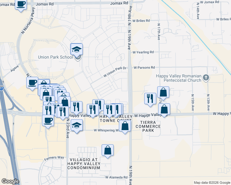 map of restaurants, bars, coffee shops, grocery stores, and more near 2016 West Trotter Trail in Phoenix