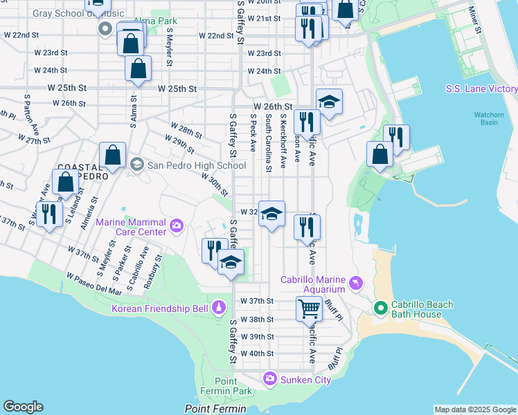 map of restaurants, bars, coffee shops, grocery stores, and more near 3130 South Peck Avenue in Los Angeles