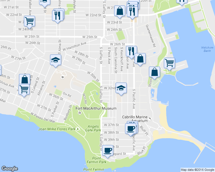 map of restaurants, bars, coffee shops, grocery stores, and more near 3130 South Peck Avenue in Los Angeles