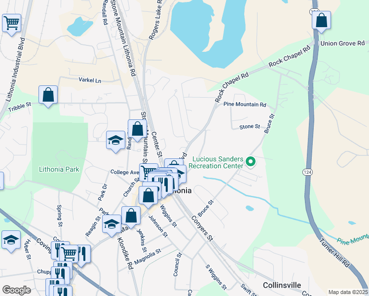 map of restaurants, bars, coffee shops, grocery stores, and more near 7018 Max Cleland Boulevard in Lithonia