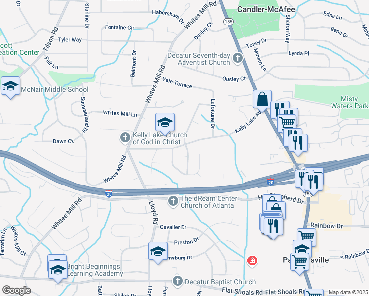 map of restaurants, bars, coffee shops, grocery stores, and more near 2645 Kelly Lake Road in Decatur