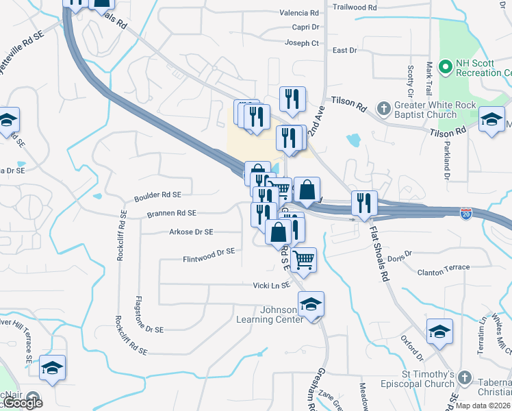 map of restaurants, bars, coffee shops, grocery stores, and more near in Gresham Park