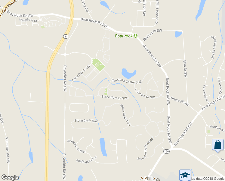 map of restaurants, bars, coffee shops, grocery stores, and more near Stone Cove Drive Southwest in Atlanta