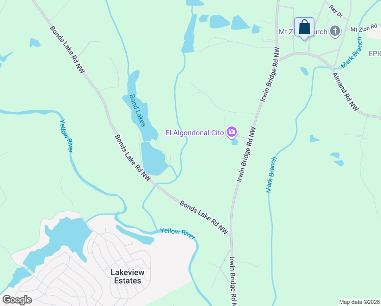 map of restaurants, bars, coffee shops, grocery stores, and more near 2573 Bonds Lake Road Northwest in Conyers