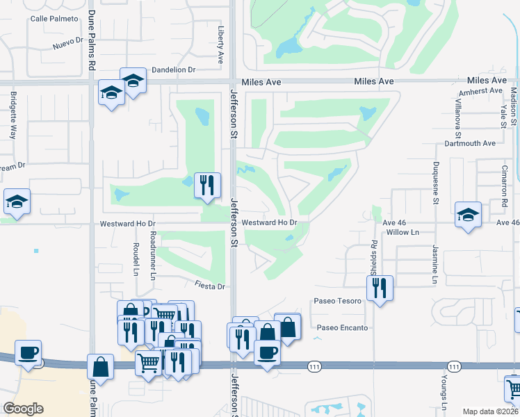 map of restaurants, bars, coffee shops, grocery stores, and more near 80088 Canyon Club Court in Indio