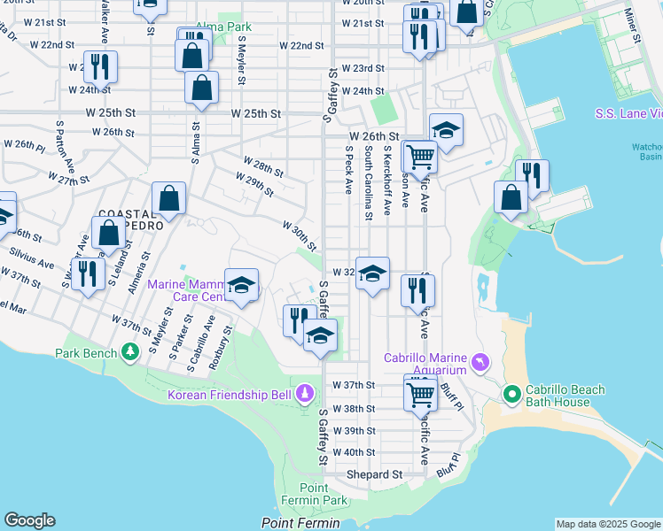 map of restaurants, bars, coffee shops, grocery stores, and more near 3138 South Gaffey Street in Los Angeles