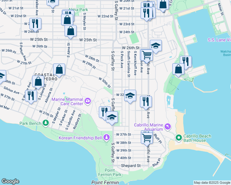 map of restaurants, bars, coffee shops, grocery stores, and more near 3138 South Gaffey Street in Los Angeles