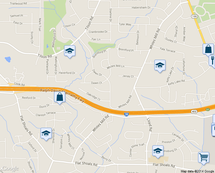 map of restaurants, bars, coffee shops, grocery stores, and more near 2553 Dawn Drive in Decatur