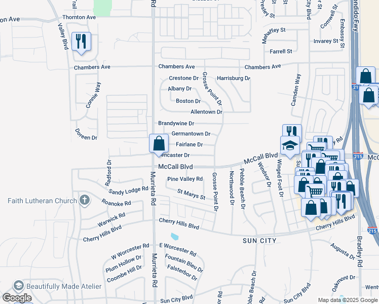 map of restaurants, bars, coffee shops, grocery stores, and more near 26170 Lancaster Drive in Menifee