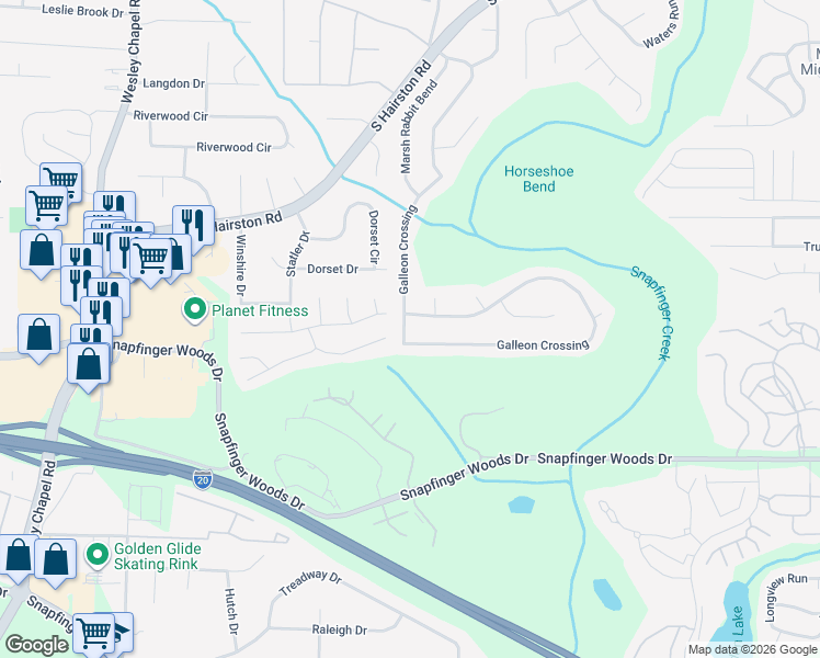 map of restaurants, bars, coffee shops, grocery stores, and more near 4860 Galleon Crossing in Decatur