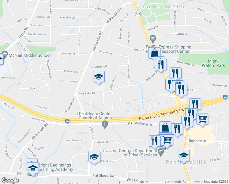 map of restaurants, bars, coffee shops, grocery stores, and more near 2645 Kelly Lake Rd in Decatur