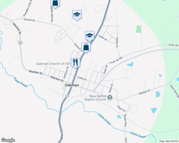 map of restaurants, bars, coffee shops, grocery stores, and more near 284 Wateroak Street in Oakman