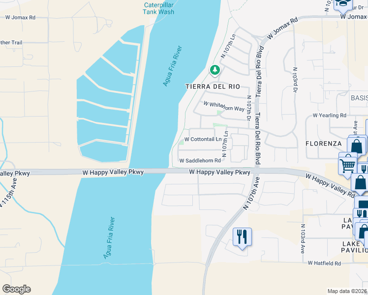 map of restaurants, bars, coffee shops, grocery stores, and more near 10846 West Avenida Del Rey in Peoria