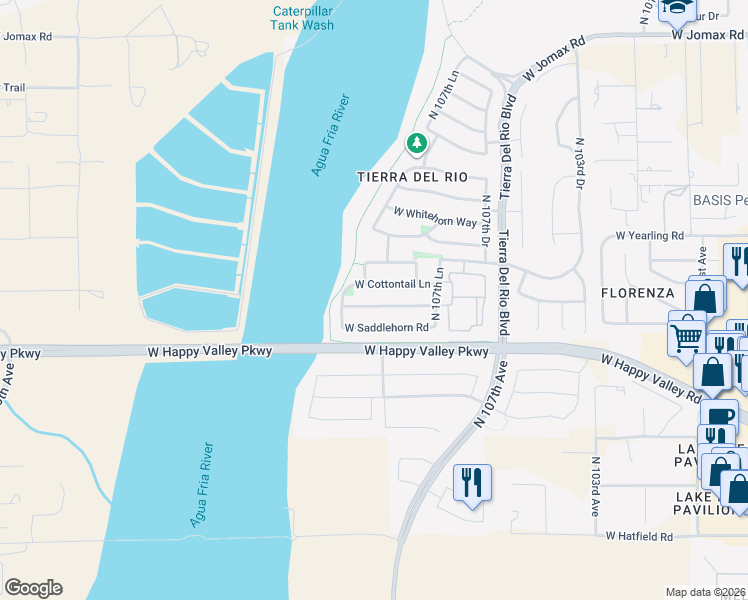 map of restaurants, bars, coffee shops, grocery stores, and more near 10810 West Avenida Del Rey in Peoria