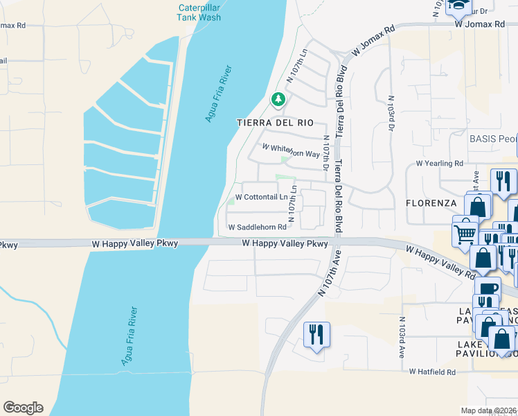 map of restaurants, bars, coffee shops, grocery stores, and more near 10810 West Avenida Del Rey in Peoria