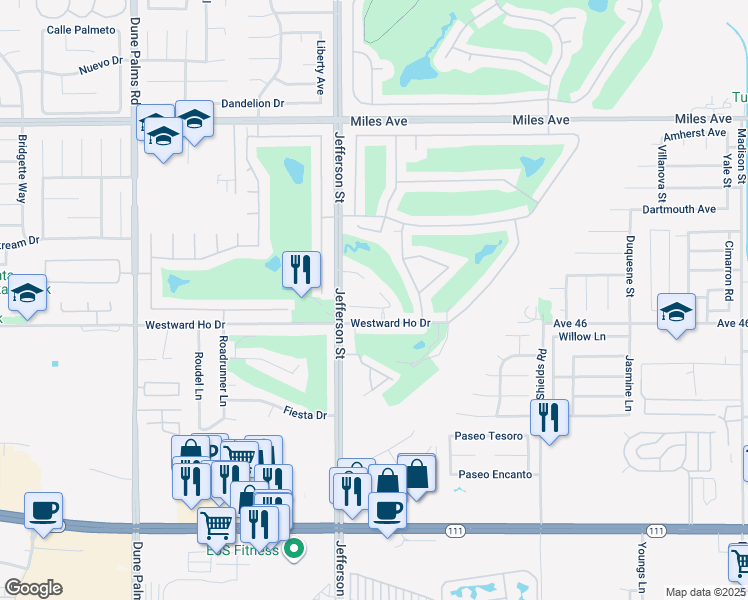 map of restaurants, bars, coffee shops, grocery stores, and more near 80088 Canyon Club Court in Indio