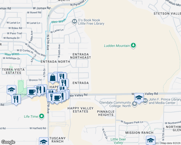 map of restaurants, bars, coffee shops, grocery stores, and more near 25239 North 63rd Drive in Phoenix