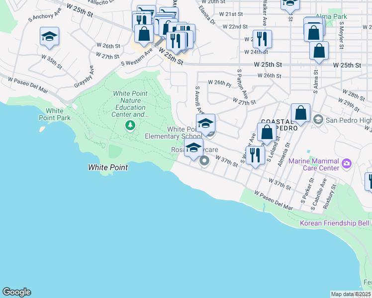 map of restaurants, bars, coffee shops, grocery stores, and more near 3706 South Weymouth Avenue in Los Angeles