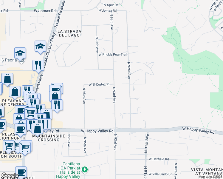 map of restaurants, bars, coffee shops, grocery stores, and more near 25440 North 93rd Avenue in Peoria