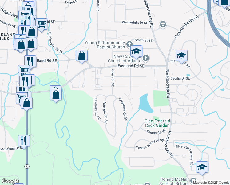 map of restaurants, bars, coffee shops, grocery stores, and more near 2509 Glynn Drive Southeast in Atlanta