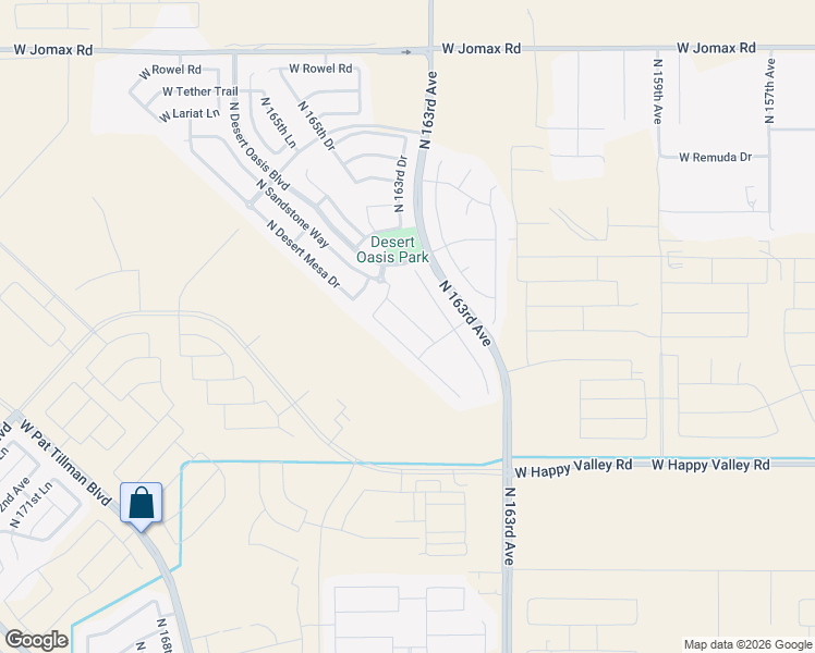 map of restaurants, bars, coffee shops, grocery stores, and more near 25400 North 163rd Avenue in Surprise