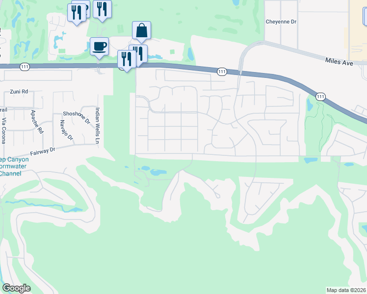 map of restaurants, bars, coffee shops, grocery stores, and more near 76970 Iroquois Drive in Indian Wells