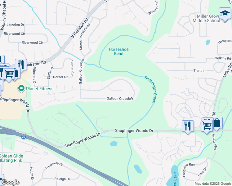 map of restaurants, bars, coffee shops, grocery stores, and more near 2579 Captains Row in Decatur