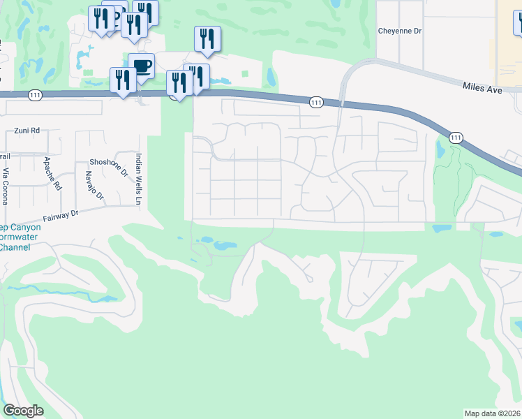 map of restaurants, bars, coffee shops, grocery stores, and more near 45860 Pima Road in Indian Wells